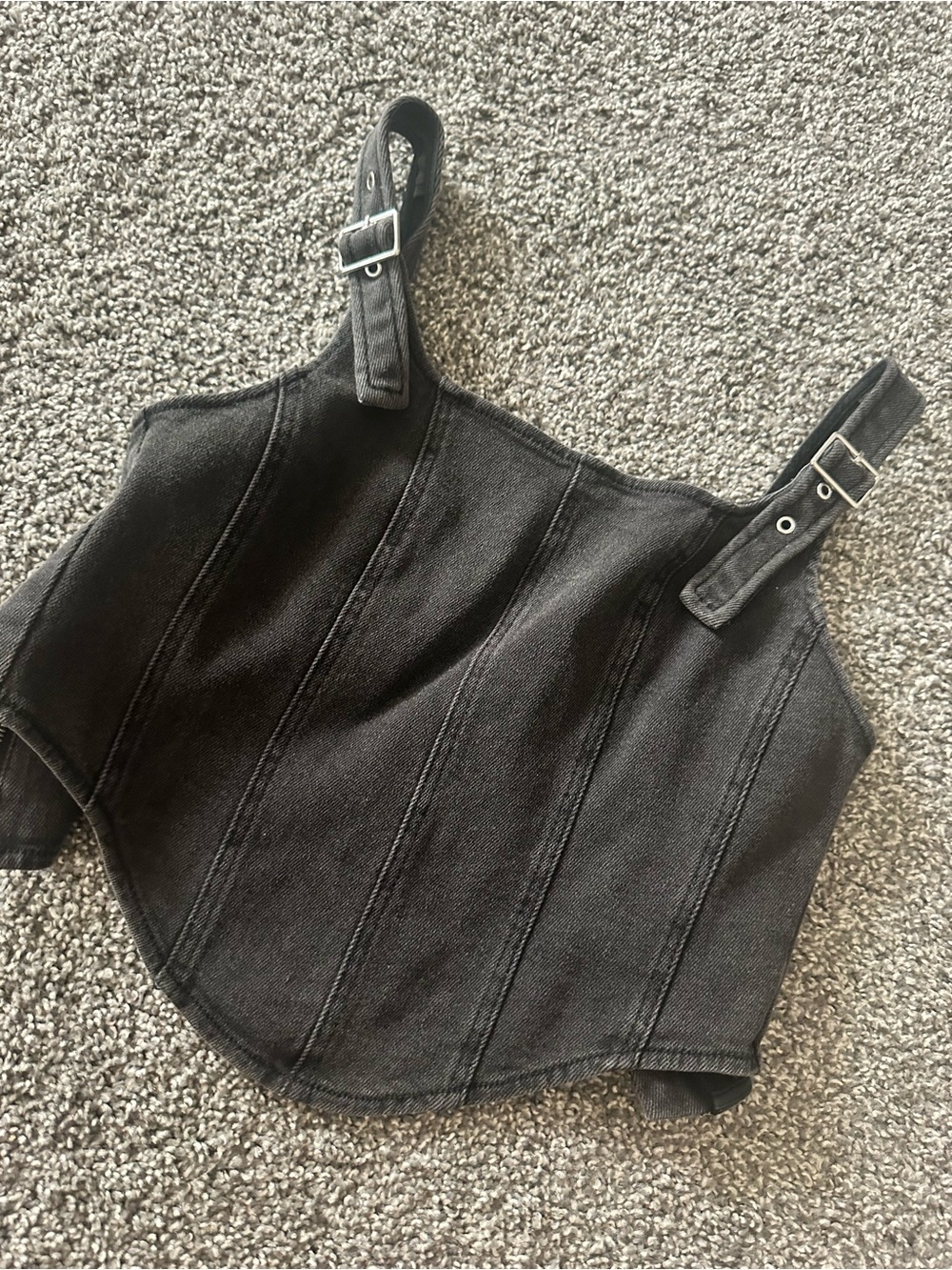 wild fable Black Denim Buckle-strap Crop Cami